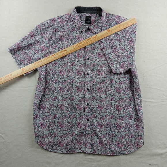 Michael Strahan Mens XXL Slim Fit Paisley Short Sleeve Button Down Shirt - Picture 10 of 13